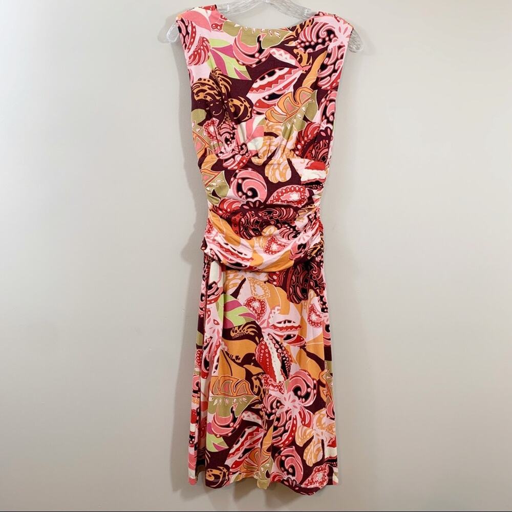 Molly New York Pink/Brown Tropical V-Neck Dress